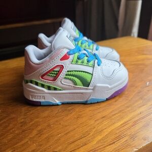 Puma Kids Sneakers - White, Green, and Blue Accents